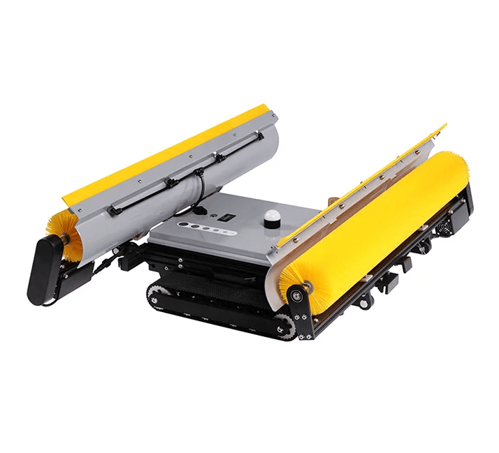 Robot TopEnergy vue latérale — brosses étendues, chenilles visibles